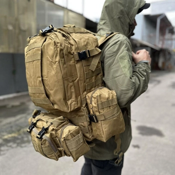 Тактичний військовий рюкзак з підсумками Military військовий рюкзак водовідштовхувальний 50 л 52 х 32 х 22 см Койот