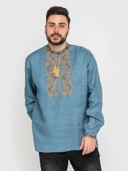Вышиванка мужская Narodnyy butik Дубок голубой лен 2002.1 60