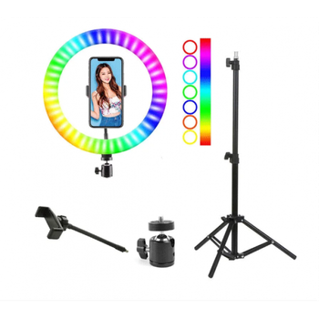 Кольцевая LED RGB лампа 30 см MJ30 с держателем для телефона селфи кольцо для блогера СО ШТАТИВОМ