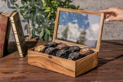 Коробка бокс для хранения часов на 8 секций от ecoWalnut Коричневый 275x180x82 мм