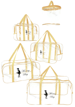 Набір 4+1 прозорих сумок в пологовий будинок Mommy Bag - S,M,L,XL - Бежевий + подарунок - органайзер