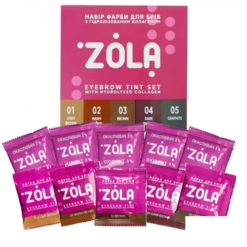 Набор красок для бровей ZOLA Eyebrow Tint New Innovative Colouring System с окислителем Oxidant 3% в саше 10x5 мл (4820227160495)