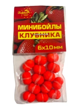 Мини бойлы DOLPHIN тонущие вкус КЛУБНИКА (6*10мм-14шт/упак) -10упак.