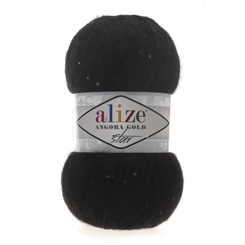 Турецкая пряжа для вязания Alize Angora gold Star с паетками 60 черный