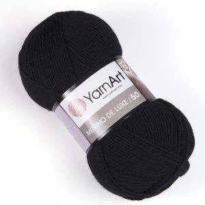 Пряжа для ручного в'язання Yarnart Merino De Luxe 50 ( мерино де люкс 50) пряжа зимова 585 чорний