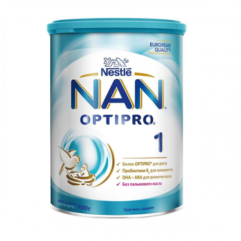 Детская смесь начальная молочная сухая Nestle NAN 1 OPTIPRO с олигосахаридом грудного молока 2'FL для детей с рождения, 400 г (88078)