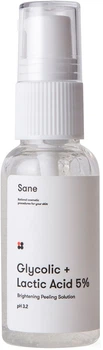 Пілінг для обличчя із гліколевою та молочною кислотою 5% Sane Glycolic + Lactic Acid 5% Brightening Peeling Solution 30ml (900971-816508-2)