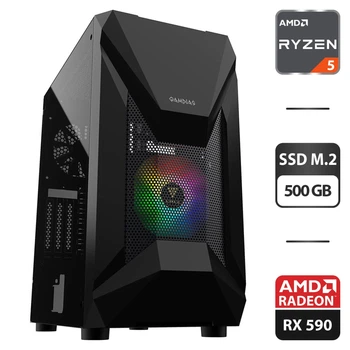 Игровой ПК Gamdias Athena E1 Elite Black Tower / AMD Ryzen 5 3600 (6(12) ядра по 3.6-4.2 GHz) / 16GB DDR4 / 500GB SSD M.2 / AMD Radeon RX 590, 8 GB GDDR5, 256-bit / HDMI / 700W