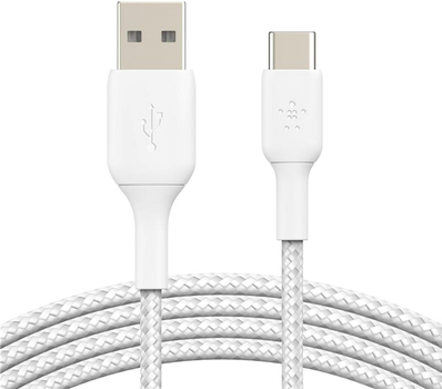 Kabel Belkin USB-A do USB-C w oplocie 3 m biały (CAB002BT3MWH)