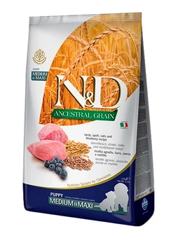 Низкозерновой сухой корм Farmina N&D Low Grain Lamb & Blueberry Puppy Medium & Maxi для щенков средних и крупных пород с ягненком, тыквой и черникой, 12 кг