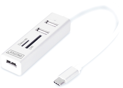 USB-хаб Digitus USB 2.0 (AF/Type-C) OTG (кардридер + USBx2) White (DA-70243)