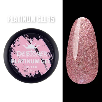 Гель с шиммером Platinum Gel (Нежно-розовый №15, 5 мл) Дизайнер для маникюра и педикюра