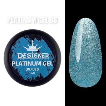 Гель с шиммером Platinum Gel (Голубой №8, 5 мл) Дизайнер для маникюра и педикюра