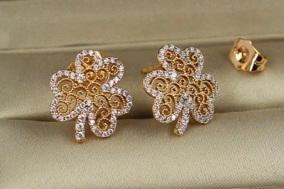 Серьги гвоздики Xuping Jewelry клевер 1.6 см золотистые