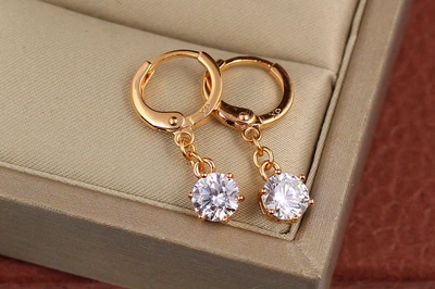 Серьги подвески Xuping Jewelry камешек на цепочке на шесть креплений 2.3 см 6 мм золотистые