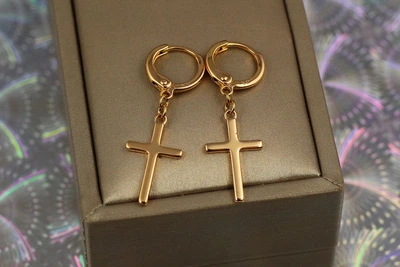 Серьги подвески Xuping Jewelry крестики тонкие гладкие 3,5 см золотистые