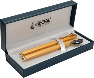 Набор ручек Regal перо + роллер в подарочном футляре Золото (R12208.L.RF)