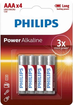 Baterie Philips Power Alkaline LR03 AAA 1,5 V 4 szt. (LR03P4B/10)