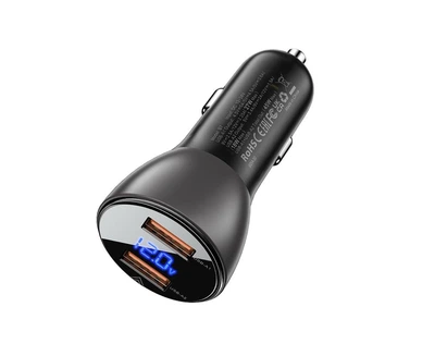 Автомобильное зарядное устройство Acefast B7 2 USB QC PD 45W c дисплеем черное