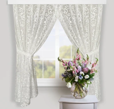 Ажурные тюлевые шторы Adagio Windows Decor, короткие кухонные шторы 270 х 170см, тюль вензель молочный