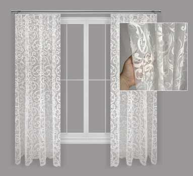 Короткая жаккардовая занавеска с вензелем Adagio Windows Decor KT002 в размерах 1,5х1,9м - 2шт, молочные шторы для кухни