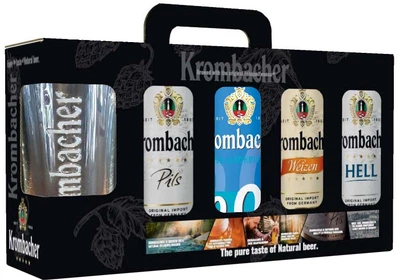 Подарочный набор пива Krombacher Pils 4.8% 0.5 л x 1 шт + Krombacher Weizen 4.8% 0.5 л x 1 шт + Krombacher Hell 6% х 1 шт + Krombacher Pils 0% х 1 шт + бокал 0.4 л (4008287022032)