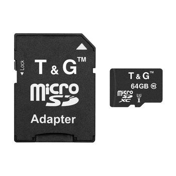 Карта памяти + адаптер T&G 64 Гб MicroSD (максимальная скорость 104Мб/с, скоростная) - Черный