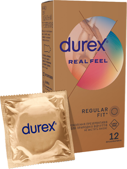 Презервативы из синтетического латекса с силиконовой смазкой Durex Real Feel (натуральные ощущения) 12 шт (безлатексные) (5052197026719)