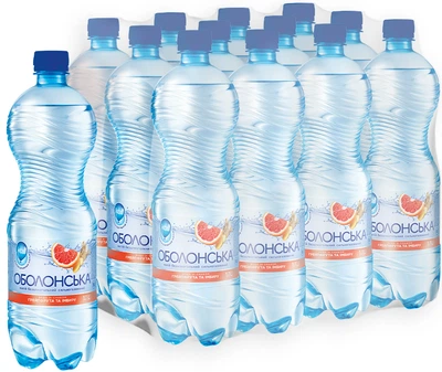 Упаковка минеральной столовой сильногазированной воды Оболонь Оболонская со вкусом грейпфрута и имбиря 1 л х 12 бутылок (4820193030310)