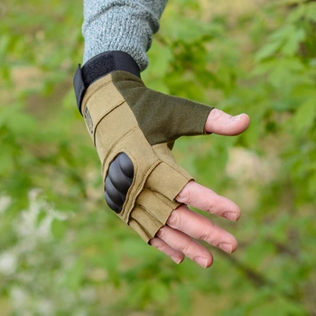 Тактичні рукавички короткопалі (відкриті, без пальців) з гербом койот М