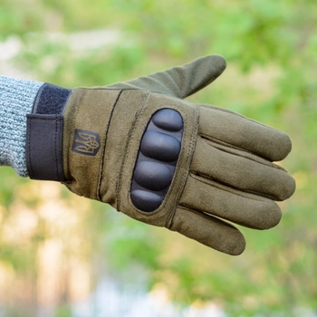 Тактичні рукавички довгопалі (закриті, з пальцями) з гербом какі М