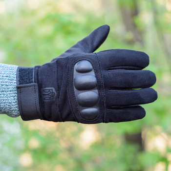 Тактичні рукавички довгопалі (закриті, з пальцями) з гербом чорні XXL