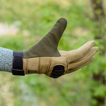 Тактичні рукавички довгопалі (закриті, з пальцями) з гербом койот XXL
