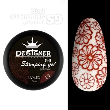 Гель-краска 3в1 для стэмпинга, аэропуффинга и росписи 5 мл. Disigner Stamping Gel Paint Бордовый S09
