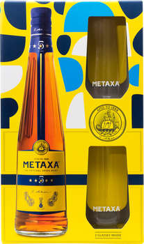 Алкогольний напій Metaxa 5* 0.7 л 40% + 2 склянки (5202795120054G)