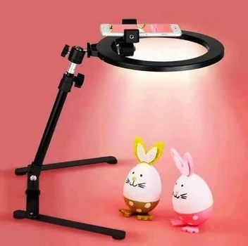 Кольцевая лампа LED Ring Light 26 см с подставкой для настольной сьемки (комплект, предметной, ночник, светильник, 5V, 12W, USB) - Черный
