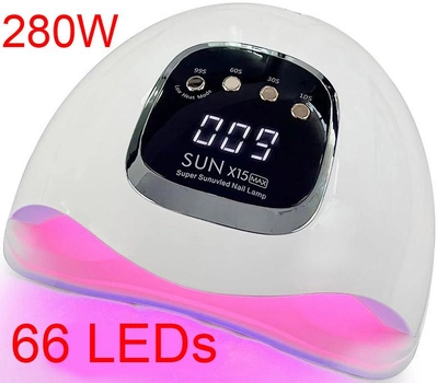Профессиональная лампа для маникюра Nail Lamp SUN X 15 MAX 280W UV/LED для покрытия ногтей гель лаком, гелем белая