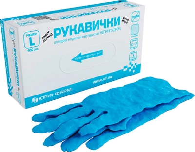 Перчатки смотровые нитриловые Юрія-фарм нестерильные неприпудренные Размер L 100 шт Синие (4823089500201)