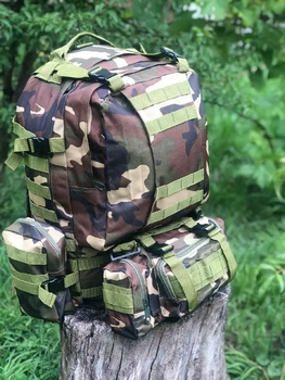 Тактичний рюкзак на 55 л із підсумками 55х40х25 см B08 Лісовий камуфляж (63903714)