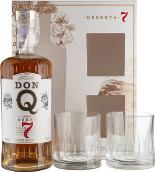 Ром Don Q Reserva 7 yo 0.7 л 40% + 2 бокала в подарочной коробке (2021000046995)