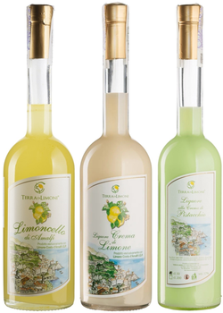 Набір лікер Terra di Limoni Liquore al Limoncello Costa d'Amalfi 30% 0.7 л + Limoni Crema di Limoncello Costa d'Amalfi 17% 0.7 л + Crema di Pistacchio 17% 0.5 л (2021000138850)