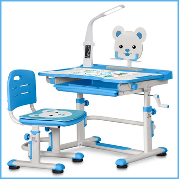 Детская школьная парта со стулом Evo-Kids BD-04 B XL Teddy с лампой Голубой