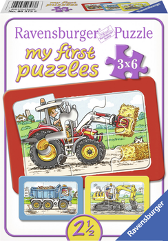 Moje pierwsze puzzle 3 w 1 Ravensburger Koparki, traktory i przyczepy (06573)