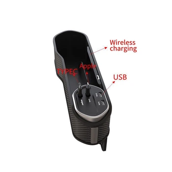 Автомобильный органайзер с зарядным устройством Lightning + Type-C + 2 USB + Wireless charger