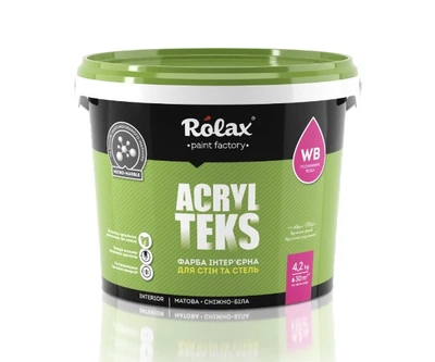 Краска интерьерная акриловая Rolax ACRYL TEKS белая 4,2 кг 2002