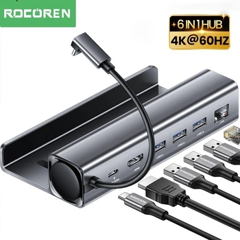 Док-станція Rocoren 6в1 100W для Steam Deck|iPad|Android (HDMI 4K/ Gigabit Ethernet/ 3хUSB 3.0/ USB-C 100W)