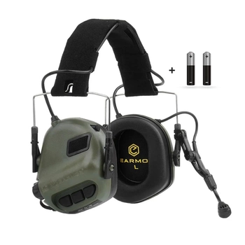 Активні тактичні навушники з мікрофоном Earmor M32 MOD4 Olive + батарейки