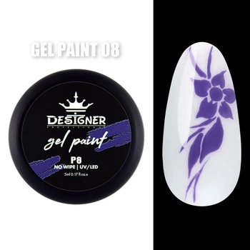 Гель-краска Gel Paint (Сиреневый 08) Дизайнер no wipe, 5 мл для росписи ногтей