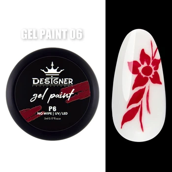 Гель-краска Gel Paint (Красный 06) Дизайнер no wipe, 5 мл для росписи ногтей