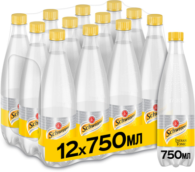 Упаковка напою безалкогольного сильногазованого Schweppes Indian Tonic 0.75 л х 12 пляшок (5449000312242)